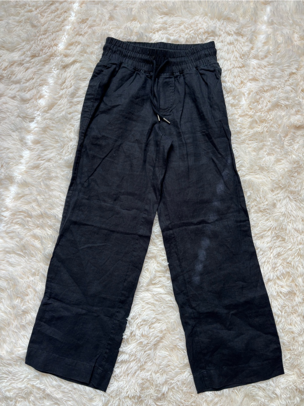Quince Women’s 100% Linen Jogger Pants Black Drawstring Cuff S